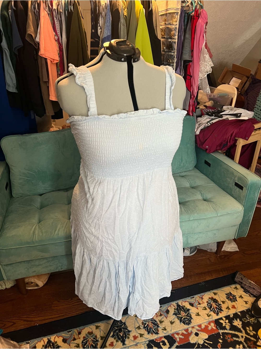 Eloquii baby blue Smocked Mini Dress with Ruffle Straps